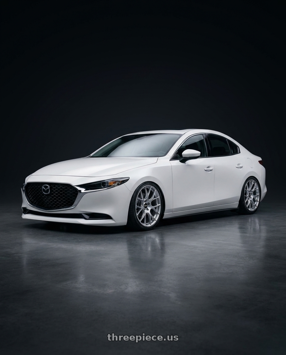 2022 Mazda3 white with BBS RE-V7 5x114.3 18x8.5 +42 Diamond Silver wheels