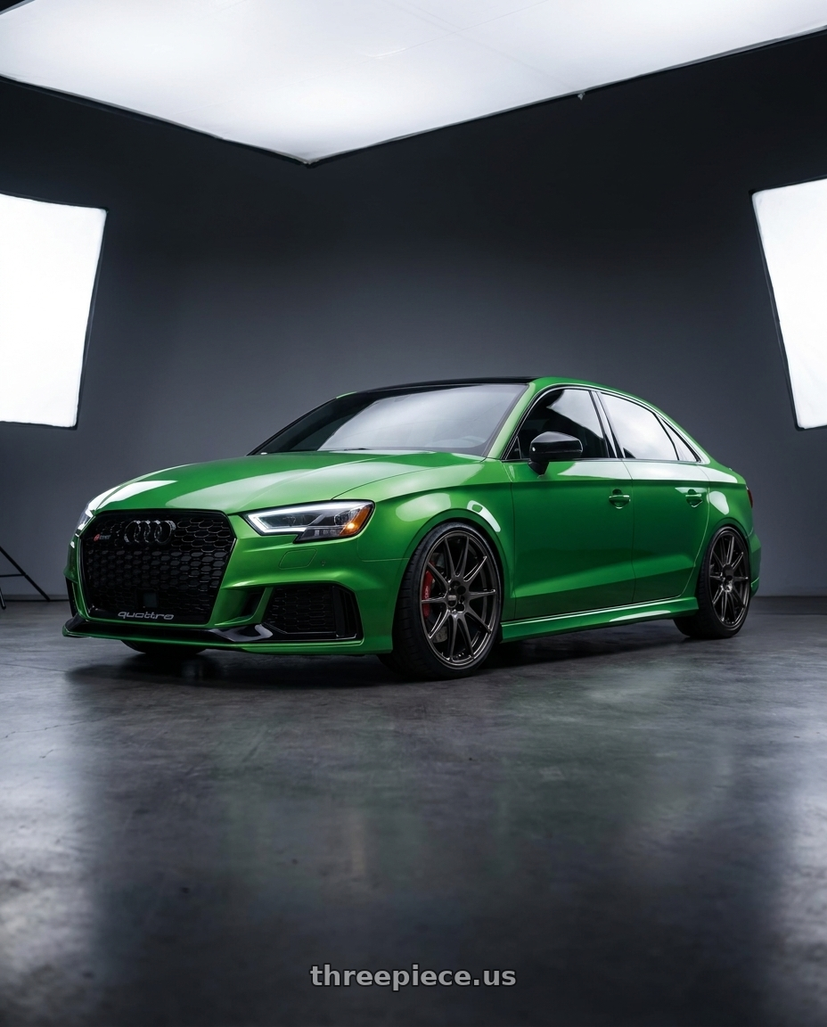 2017 Audi RS3 with BBS FS 5x112 19x9.5+45 Diamond Black wheels front three quarter view lowered stance