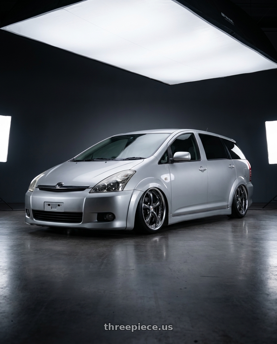 2008 Toyota wish with Work Wheels VS-KF 5X114.3 19x7.5+21 Brilliant Silver Black A Disk FULL REVERSE wheels