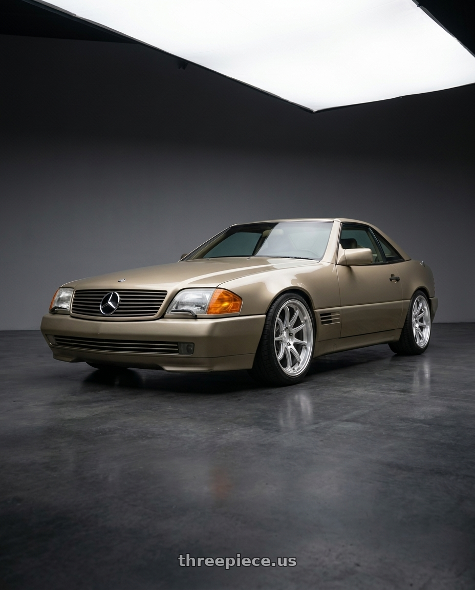 1991 Mercedes 500sl base gold with KATANA RACING HR06 5x112 18x9.5 +22 Hyper Silver wheels