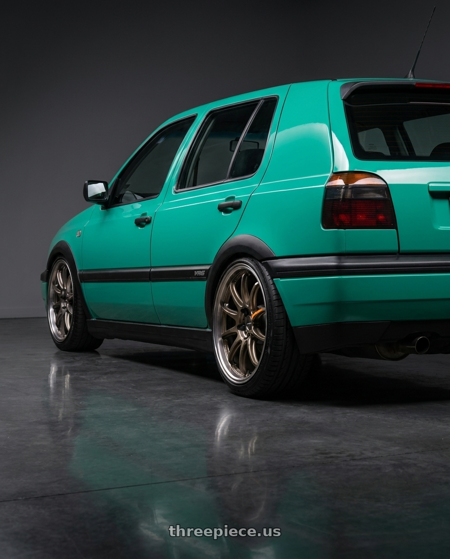 Volkswagen golf 3 vr6 1993 with Work Emotion Zr10 5x100 17x7 +38 Titanium Diamond Lip Cut wheels rear three quarter view slight stretch tires
