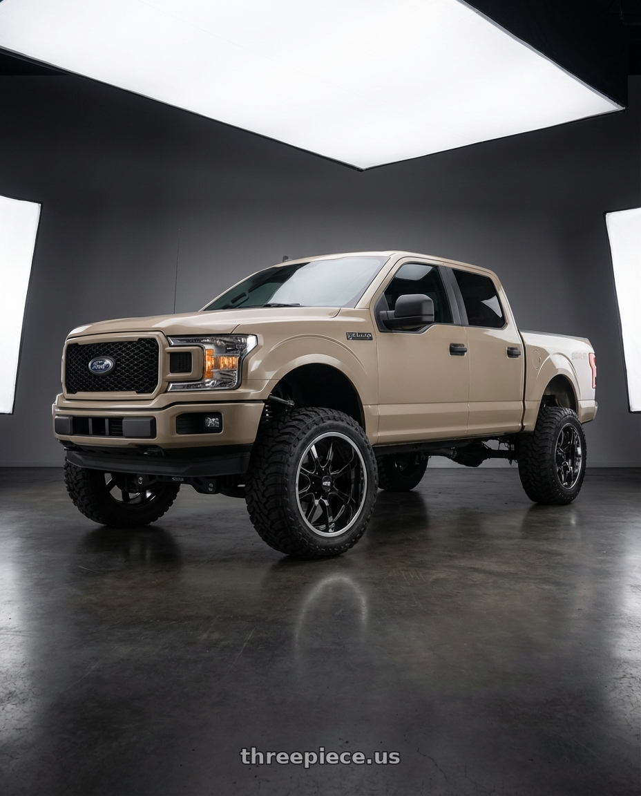 2019 Ford F-150 with Moto Metal MO201 6X135/6X139.7 22X12 -44 GLOSS BLACK MILLED CENTER CHROME LIP wheels