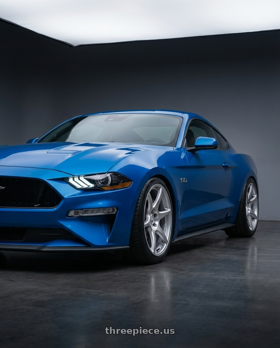 2022 Ford Mustang GT with Kansei K11S Tandem 5x114.3 19x10.5 12 Hyper Silver wheels