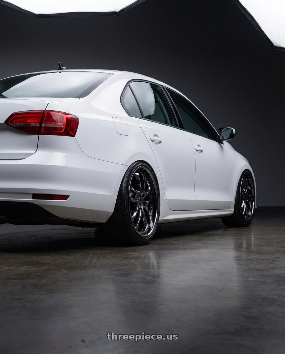 2015 Volkswagen Jetta TDI S with Ssr Agle Minerva 5x114.3 19x8.5+55 SL Disk Super Black Coat wheels rear three quarter view slight stretch tires