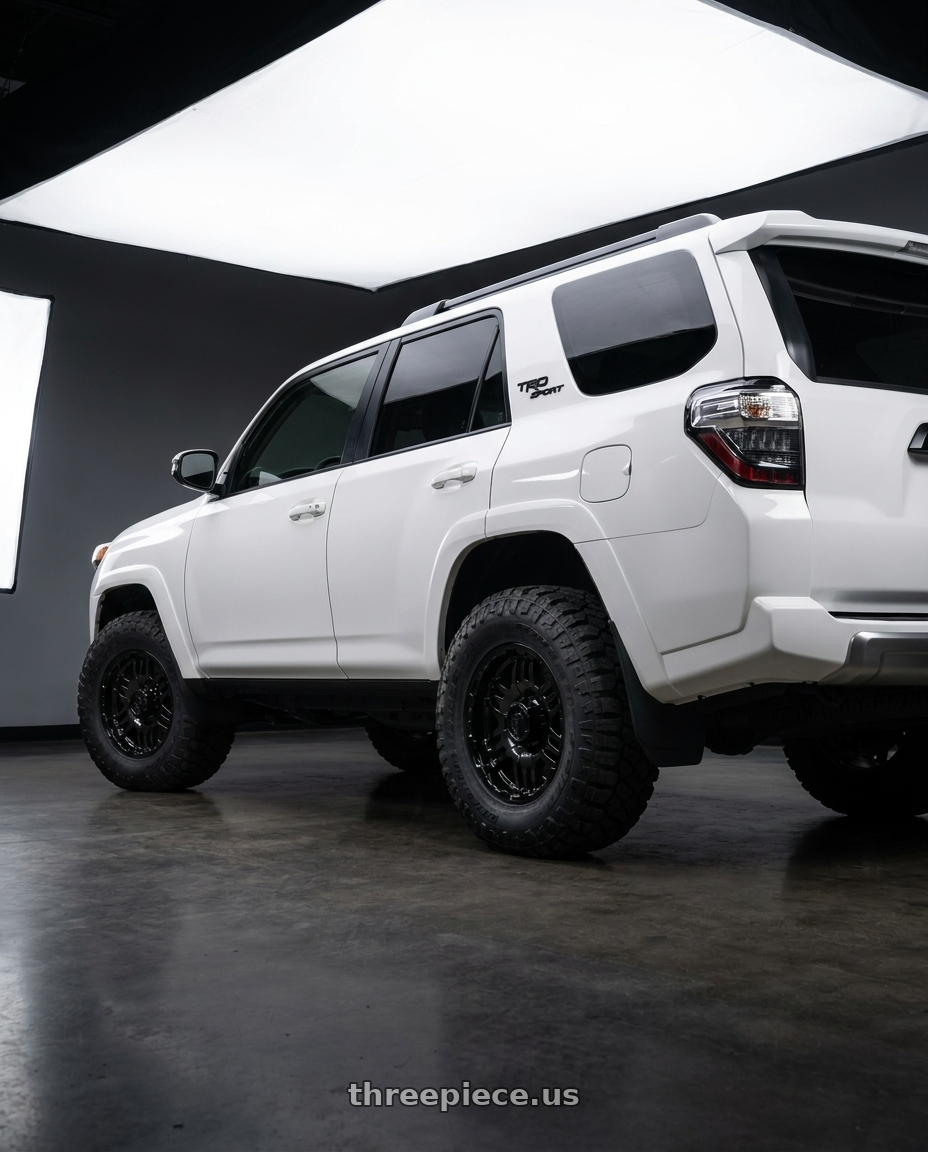 2022 Toyota 4Runner with Gear Off Road 713B 6x139.7 17x9 +10 Gloss Black wheels rear three quarter view meaty tires