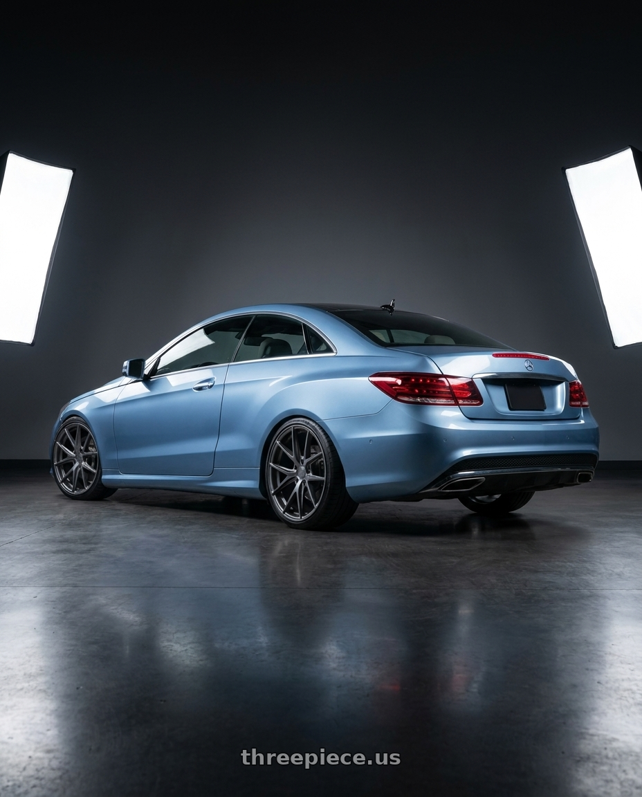 2014 Mercedes-Benz E-Class Coupe C207 with Niche 1PC M116 MISANO 5X112 19X8.5 +25 MATTE GUN METAL wheels rear three quarter view square tires