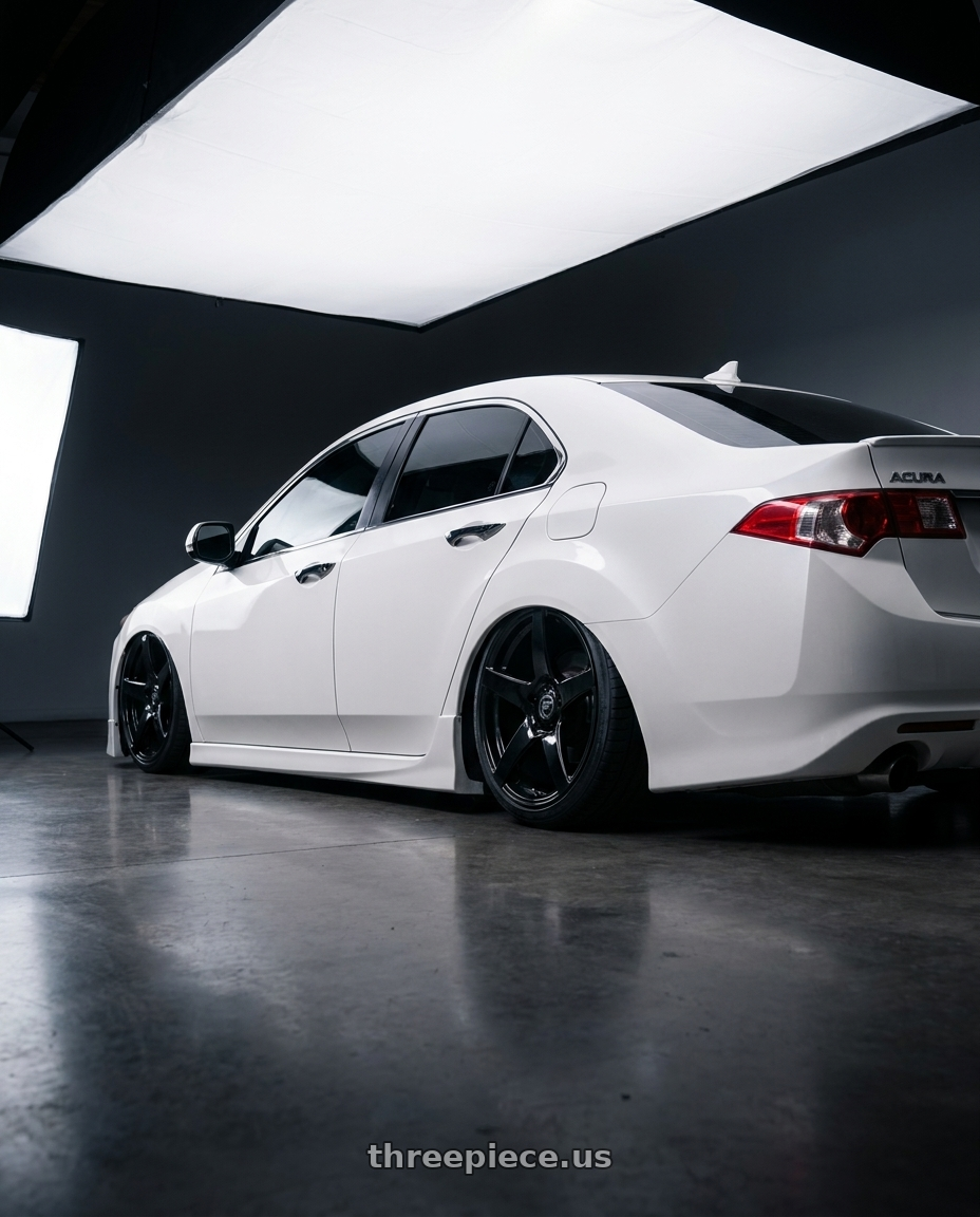 2013 Acura TSX with Forgestar CF5 5x114.3 19x10 +42 Gloss Black wheels rear three quarter view slight stretch tires