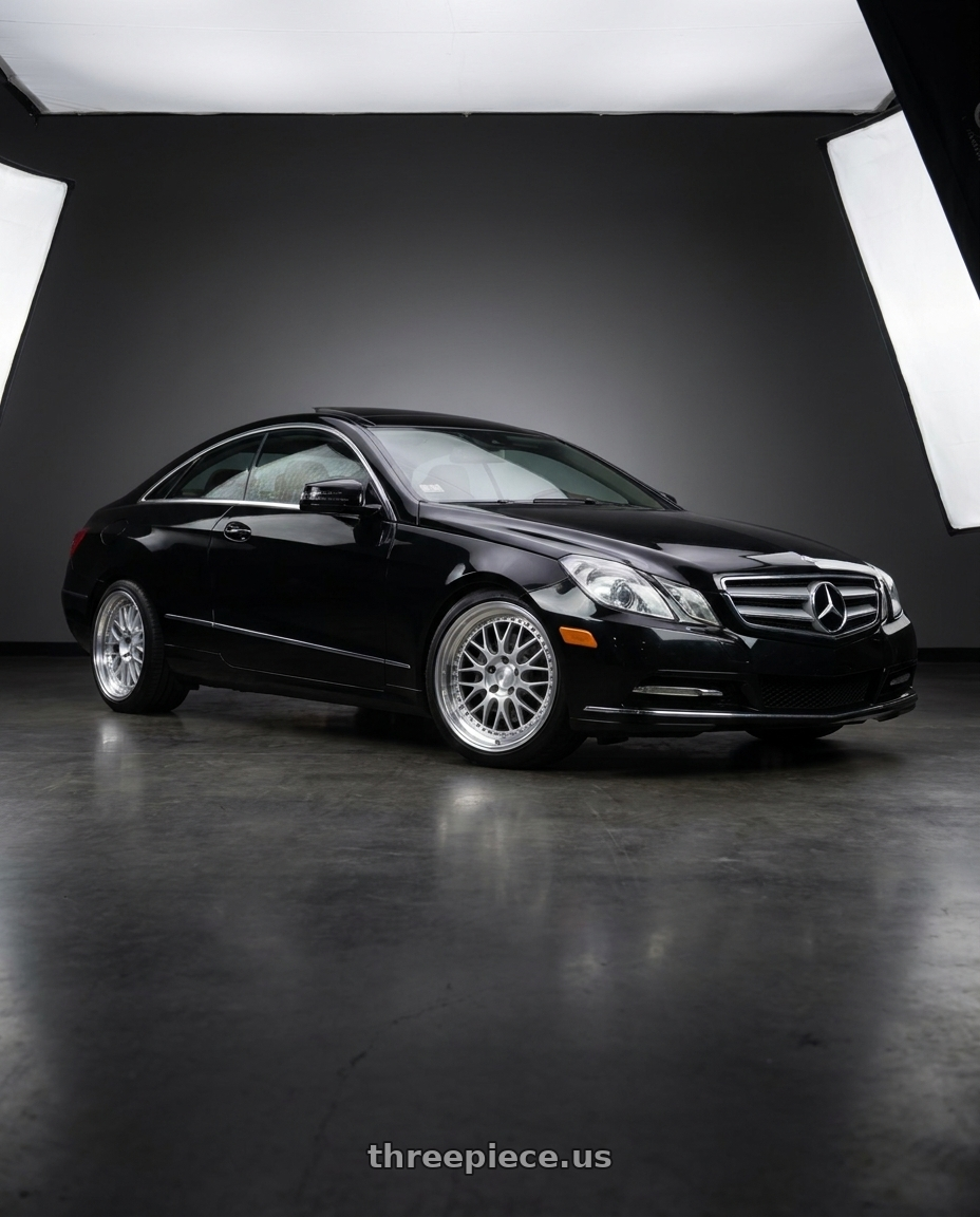 2013 Mercedes-Benz E350 4Matic with ESR Wheels SR SERIES SR01 5x112 18x8.5 +30 Hyper Silver wheels front three quarter view lowered stance
