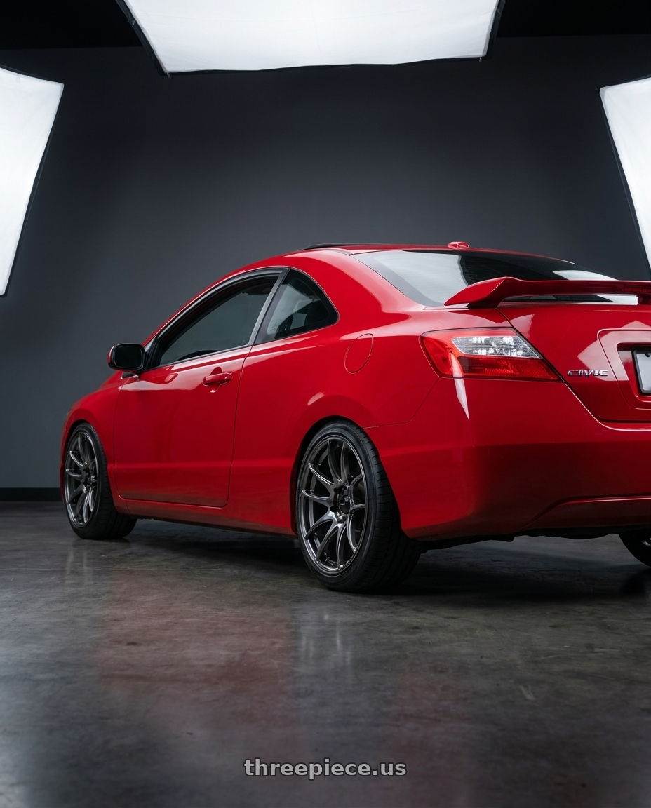 2008 Honda civic si with Vors TR4 5x114.3 17x8  +35 Hyper Black wheels rear three quarter view slight stretch tires