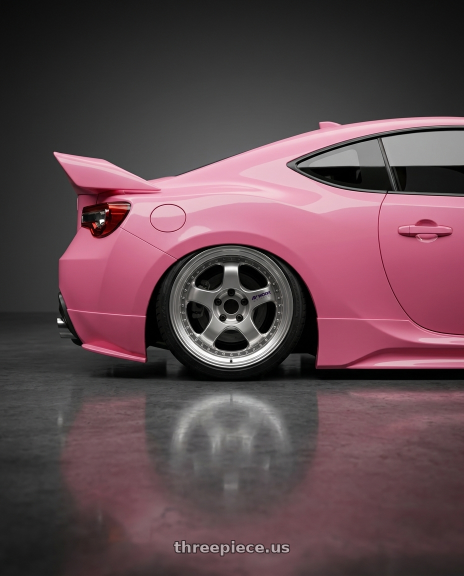 2017 Subaru brz  with Work Meister S1 3P 5x100 18x9.5+35 L Disk Bright Buff Finish wheels rear three quarter view square tires