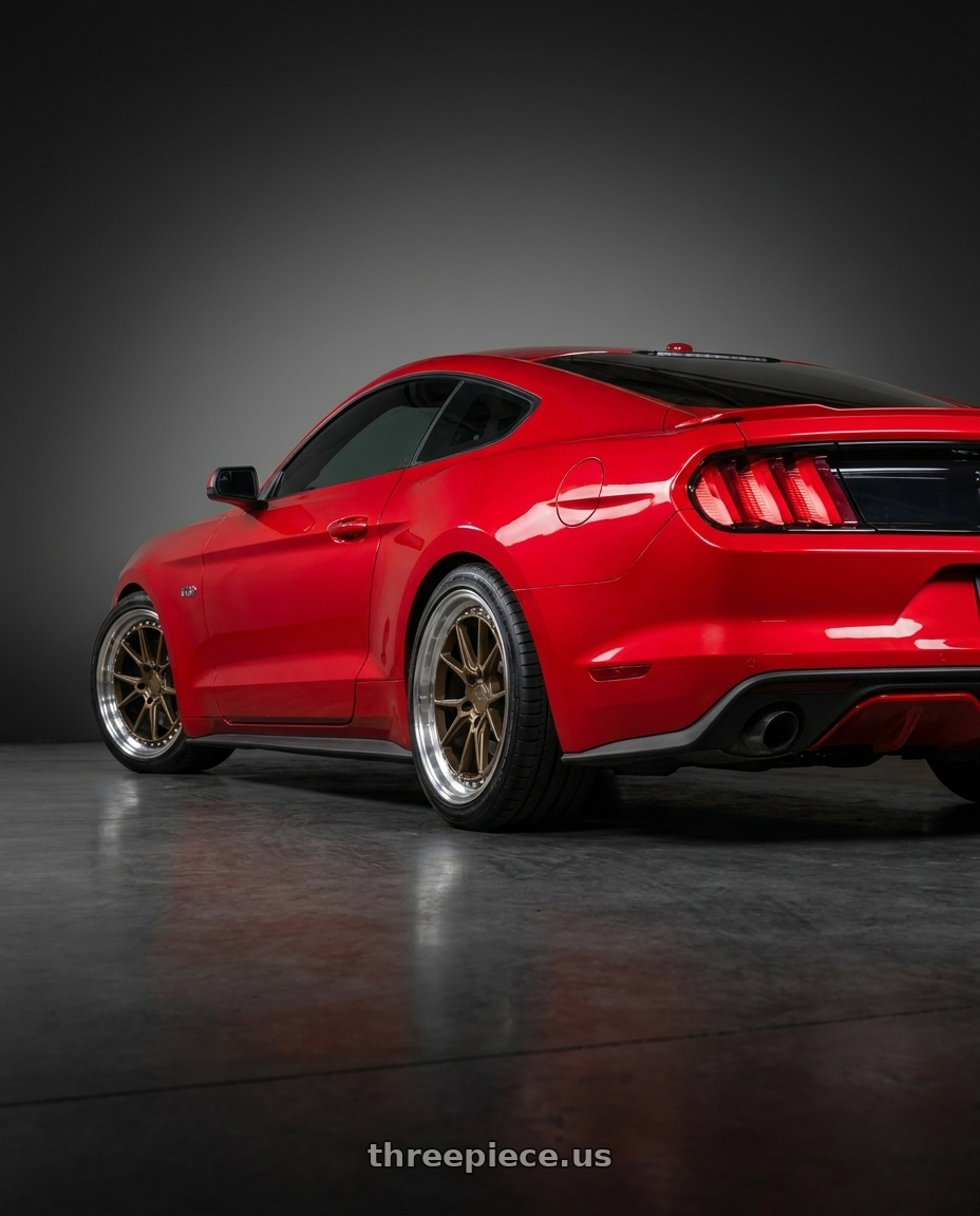2015 mustang gt with Aodhan DS08 5X114.3 19x9.5+30 Bronze w/Machined Lip wheels rear three quarter view square tires