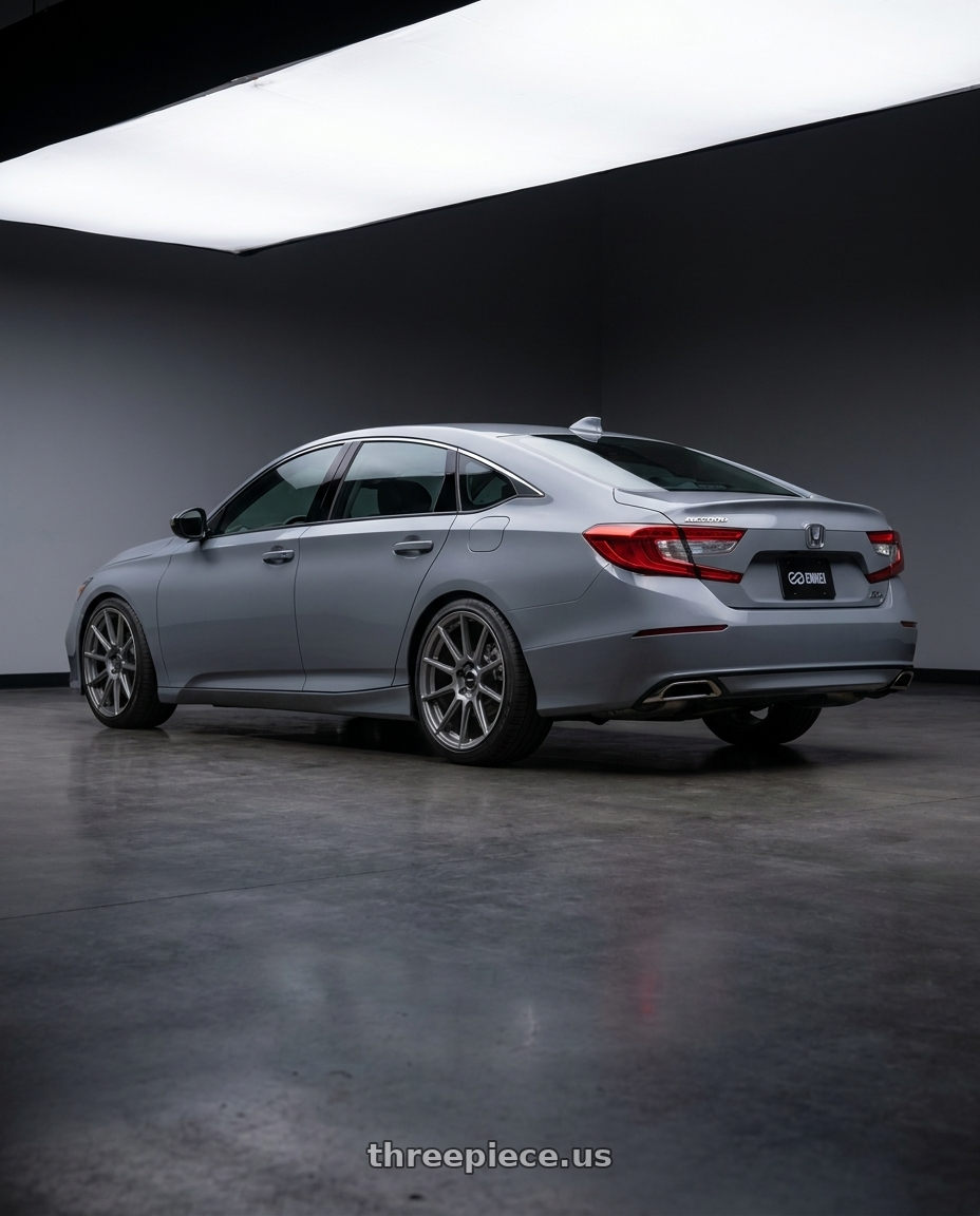 2021 Honda Accord EX-L with Enkei TS10 5x114.3 18x8.5+35 Grey wheels rear three quarter view square tires