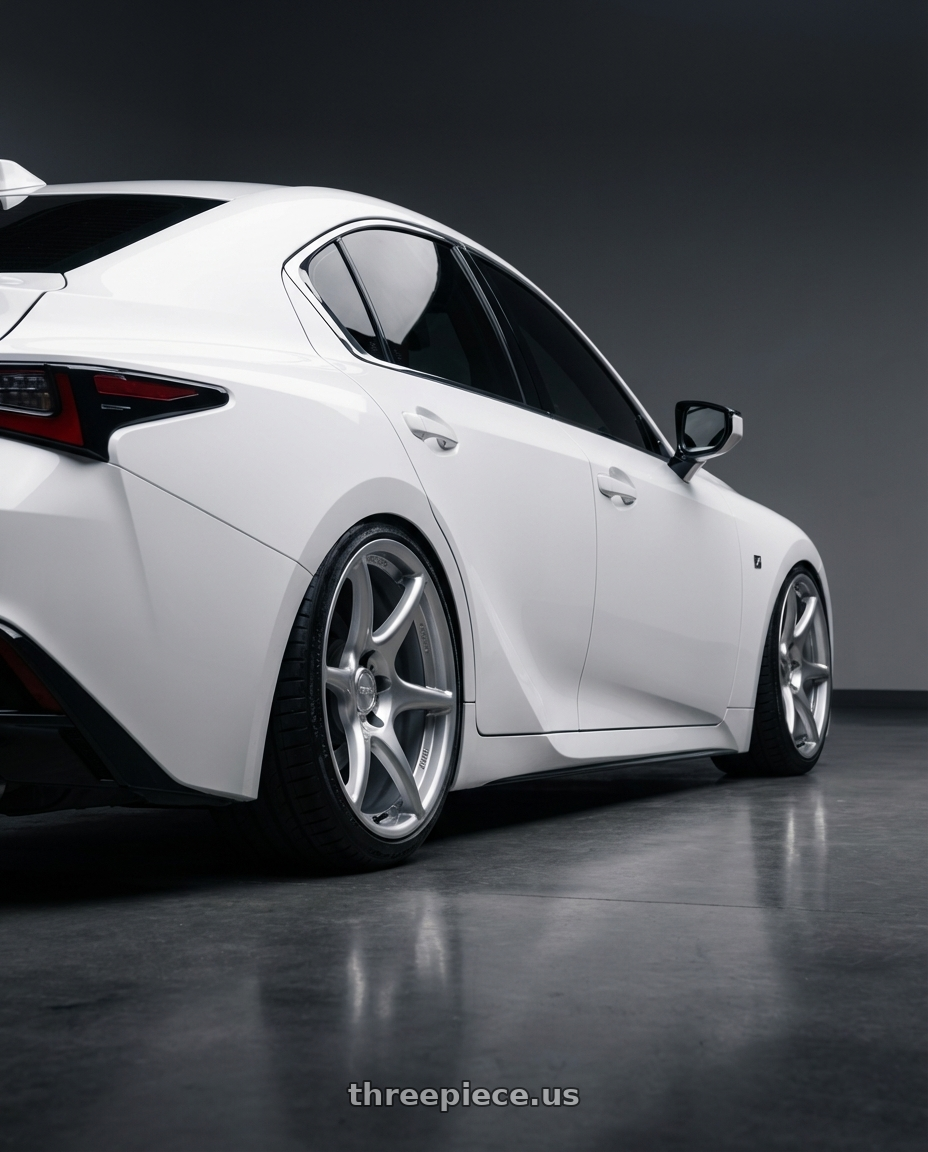 2024 Lexus IS 350 with Kansei K11S Tandem 5x114.3 19x10.5 12 Hyper Silver wheels rear three quarter view slight stretch tires