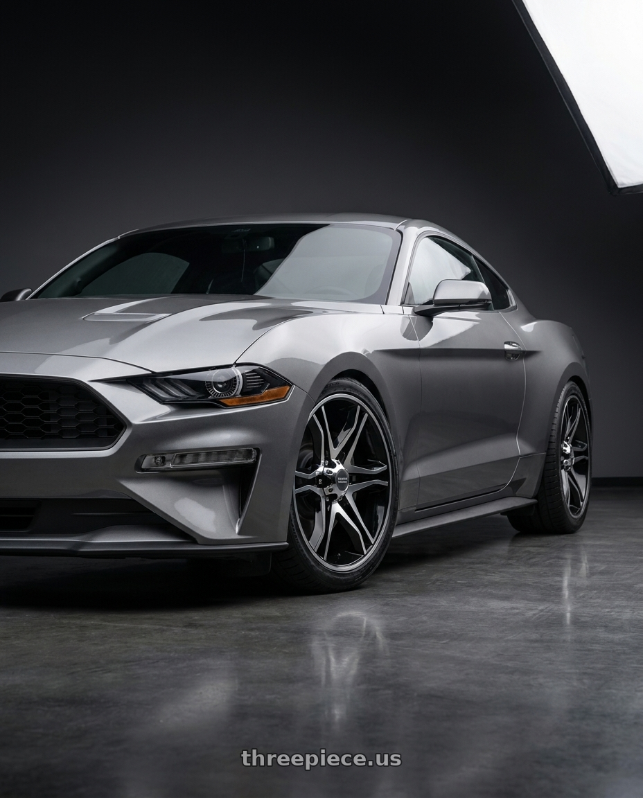 2021 Ford Mustang GT with American Racing AR893 MAINLINE 5x114.3 20x8.5 +35 GLOSS BLACK MACHINED wheels