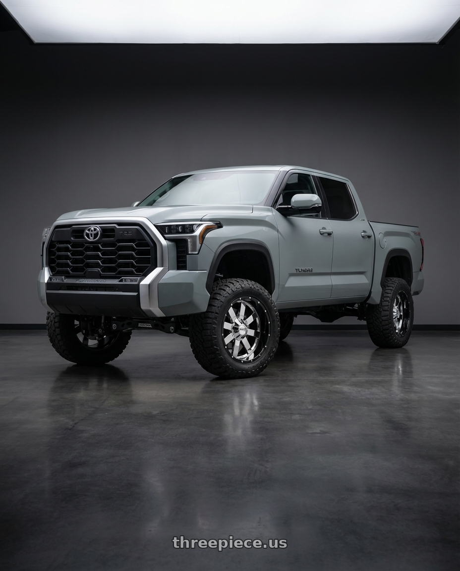 2024 Toyota Tundra with Moto Metal MO200 6X139.7 22X10 -18 CHROME CENTER GLOSS BLACK MILLED LIP wheels