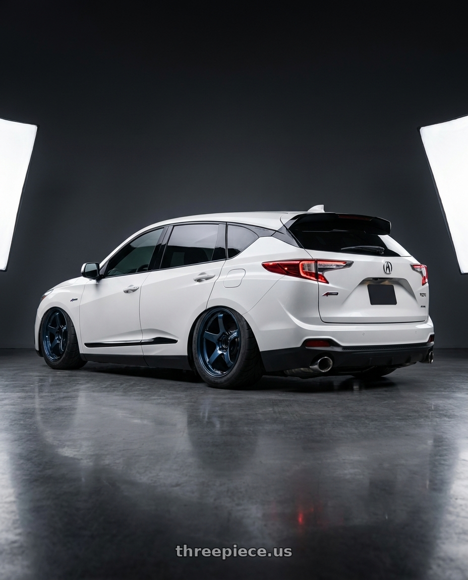 2020 Acura RDX ASpec White with Advan Racing GT PV 5x114.3 20x10.0 +35 RACING TITANIUM BLUE wheels rear three quarter view meaty tires