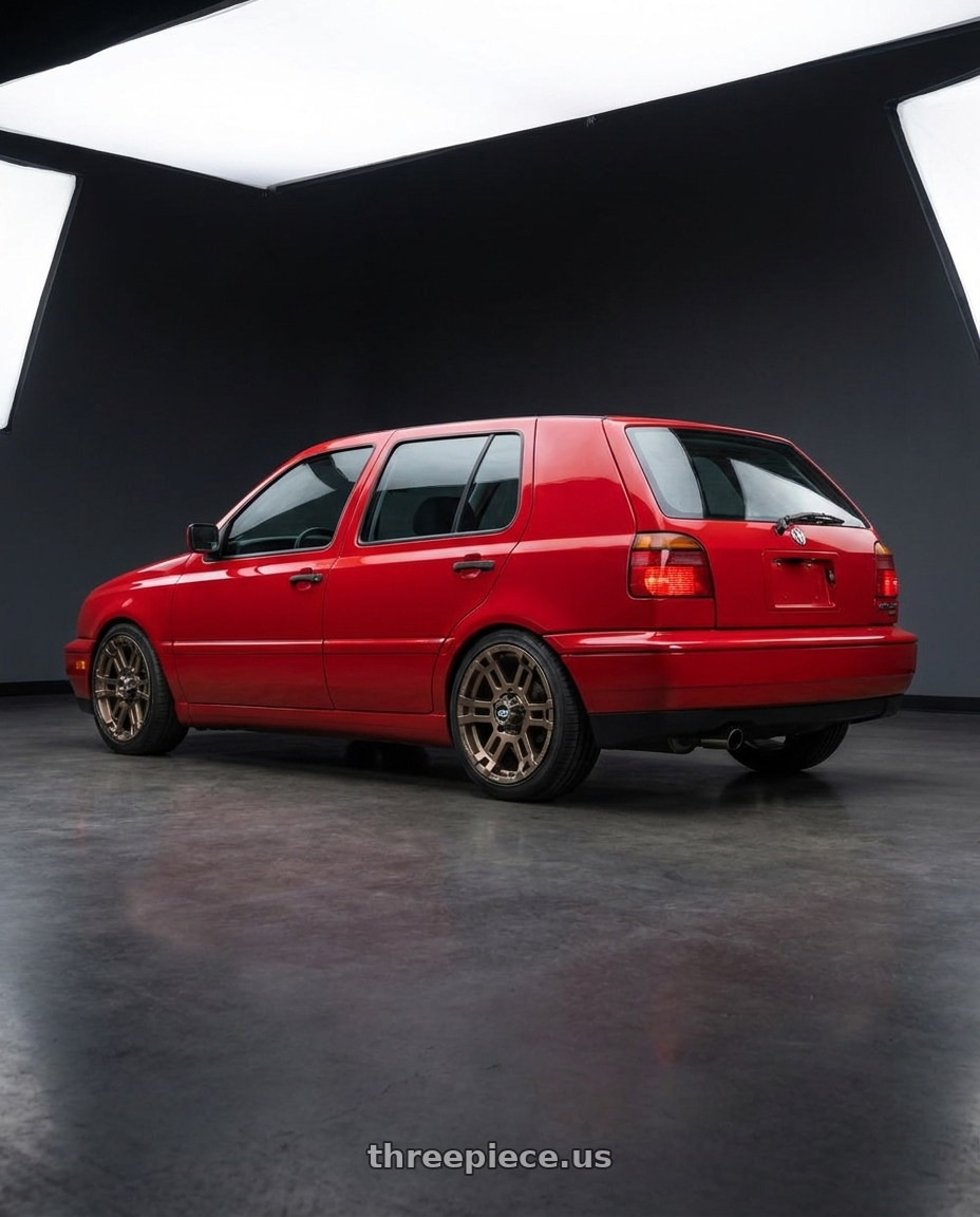 1993 Vw Golf with Enkei Commander 5x127 18x8.5+20 Bronze wheels rear three quarter view square tires
