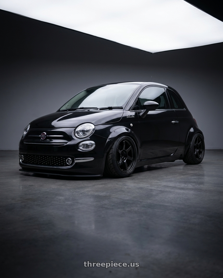 2017 Fiat 500 Lounge Black with Gram Lights 57DR 4x100 15x8.0+28 Semi Gloss Black wheels