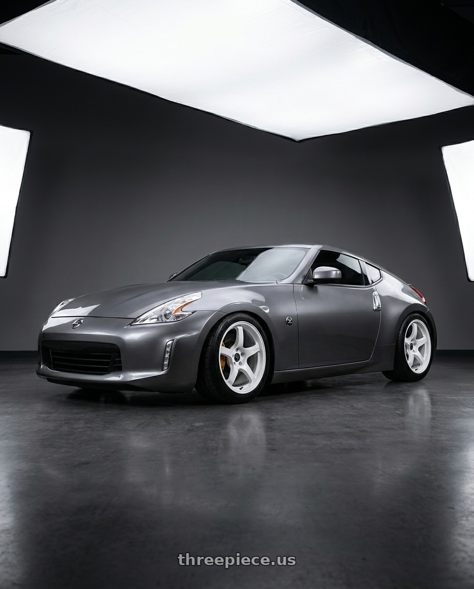 2009 Nissan 370z with Gram Lights 57CR 5x114.3 18x10.5 +12 CERAMIC WHITE PEARL wheels