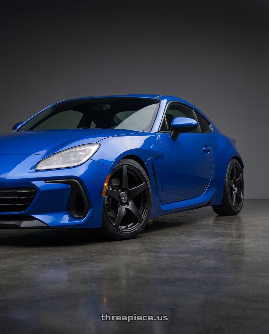 2024 Subaru BRZ with Forgestar CF5 5x114.3 18x10 +42 Satin Black wheels front three quarter view lowered stance