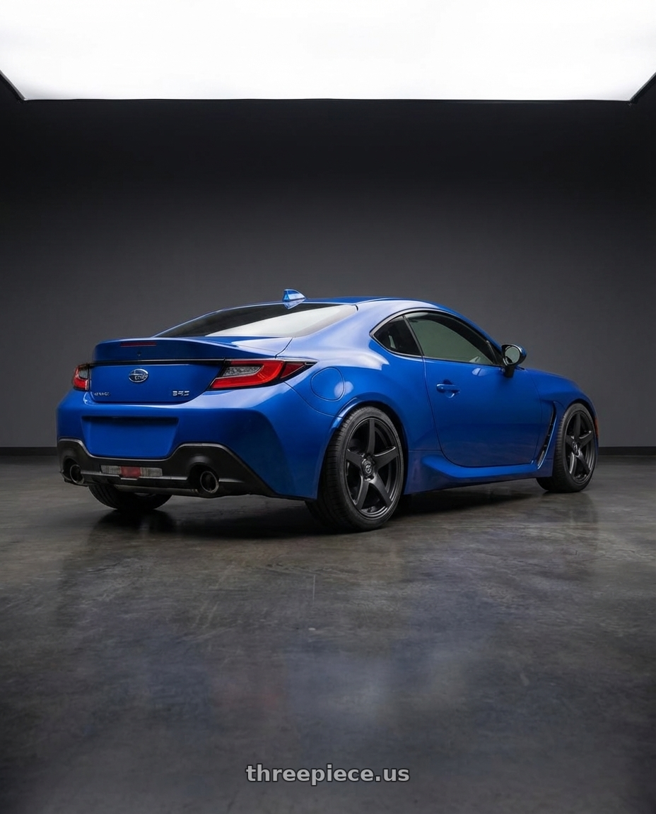 2024 Subaru BRZ with Forgestar CF5 5x114.3 18x10 +42 Satin Black wheels rear three quarter view square tires