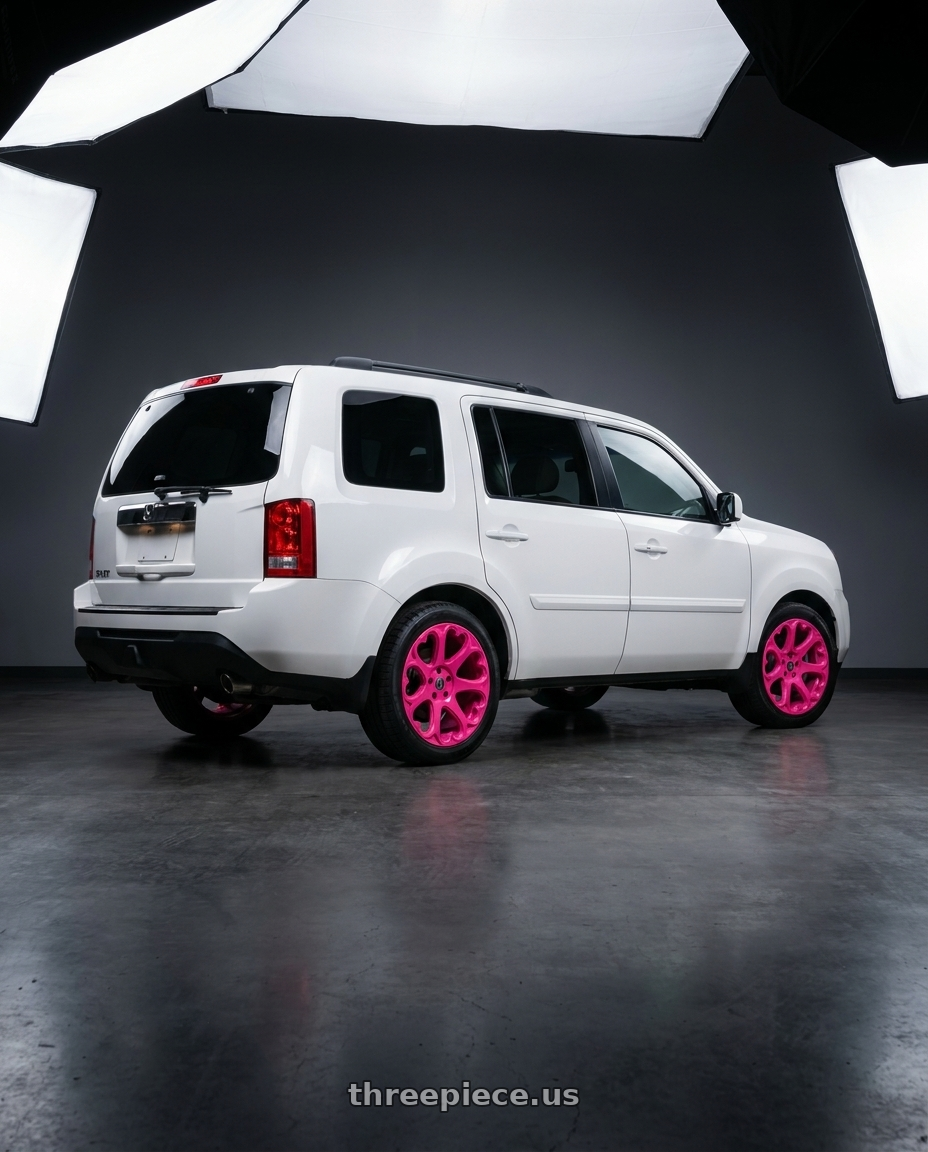 2011 honda pilot ex with Heritage Wheel Kokoro MonoC 5x120 18x8.5+35 Pink wheels rear three quarter view square tires
