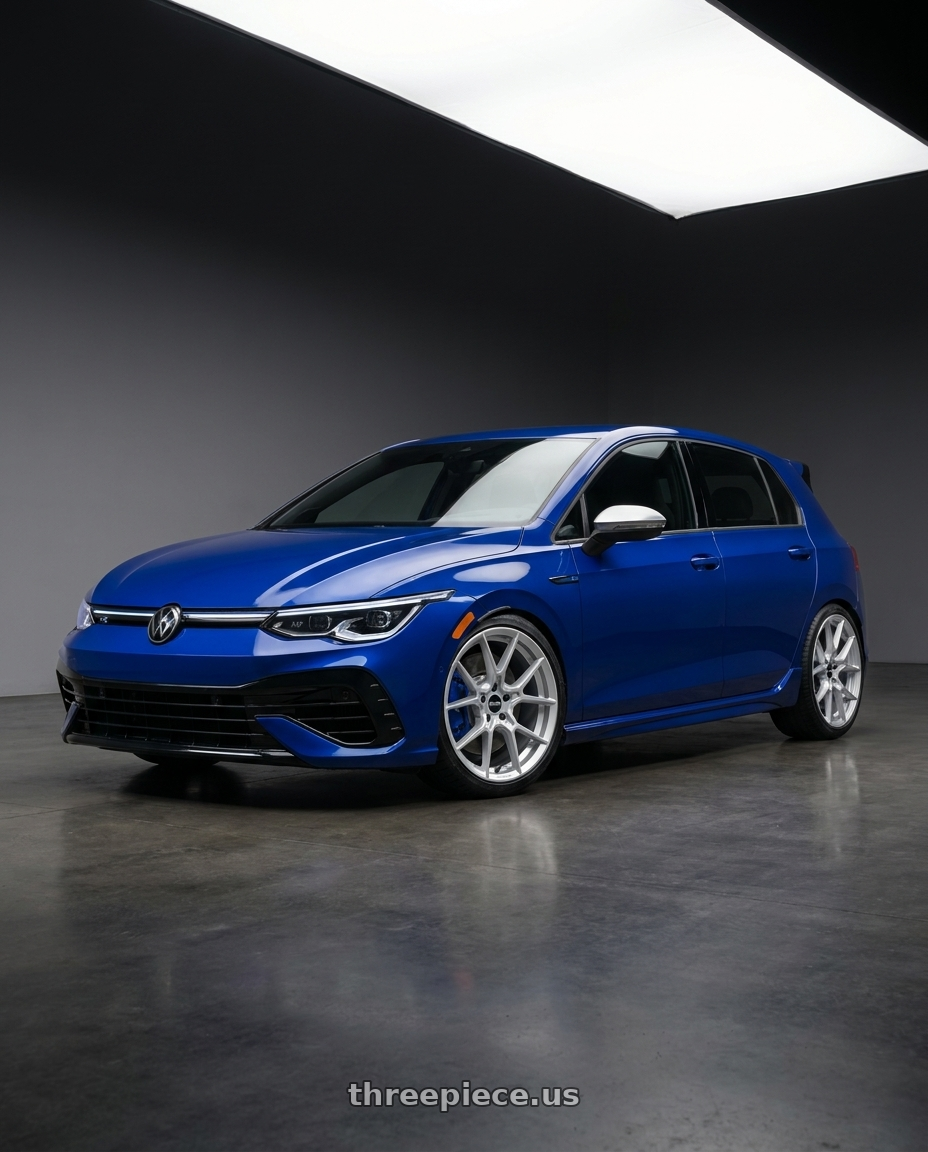 2026 Volkswagen Golf r blue with Rotiform RC199 KPR 5X112 19x8.5 +45 SILVER wheels