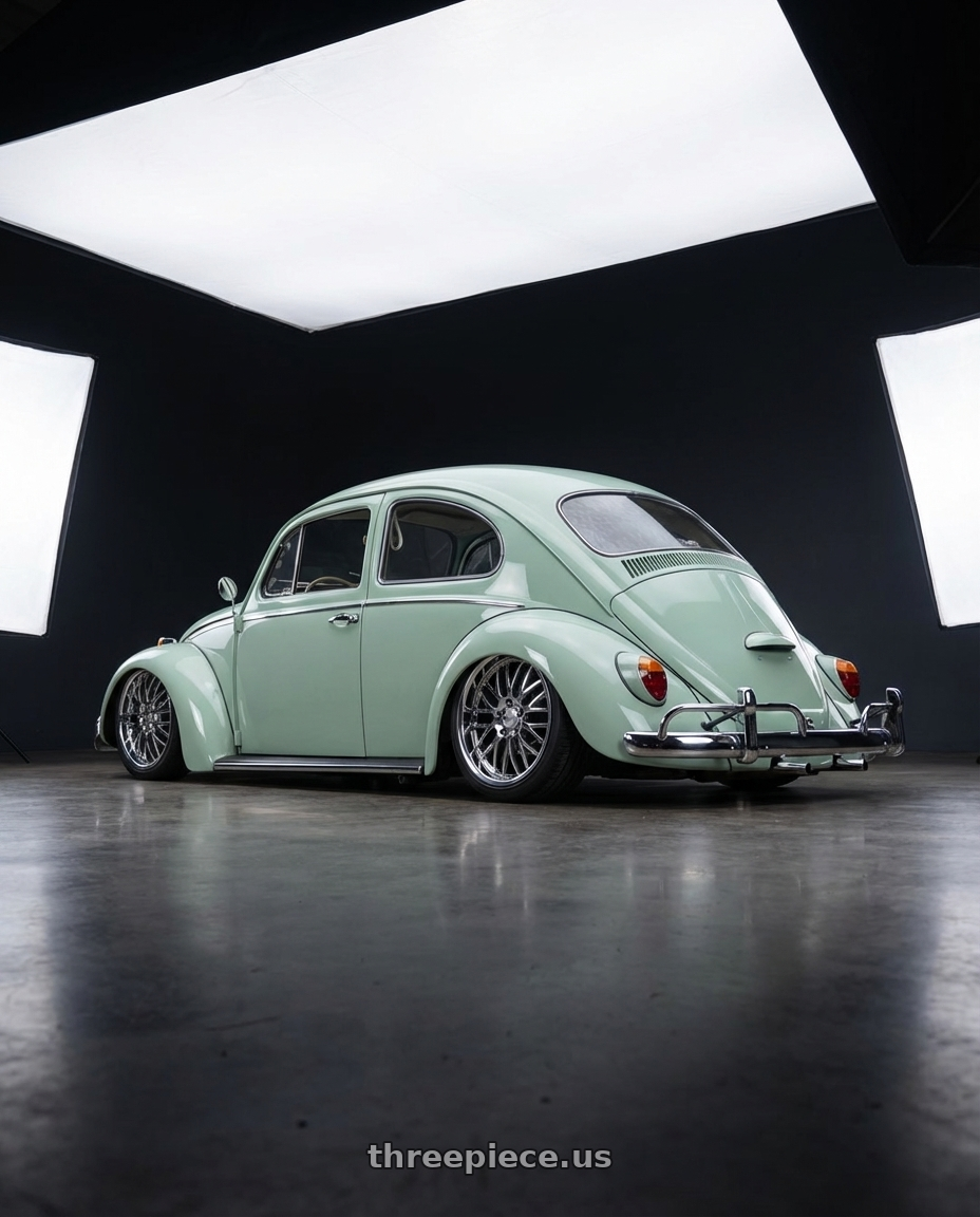 vw popo  crom 1966 with Cray MANTA 5X120.65 17X9 +50 CHROME wheels rear three quarter view square tires