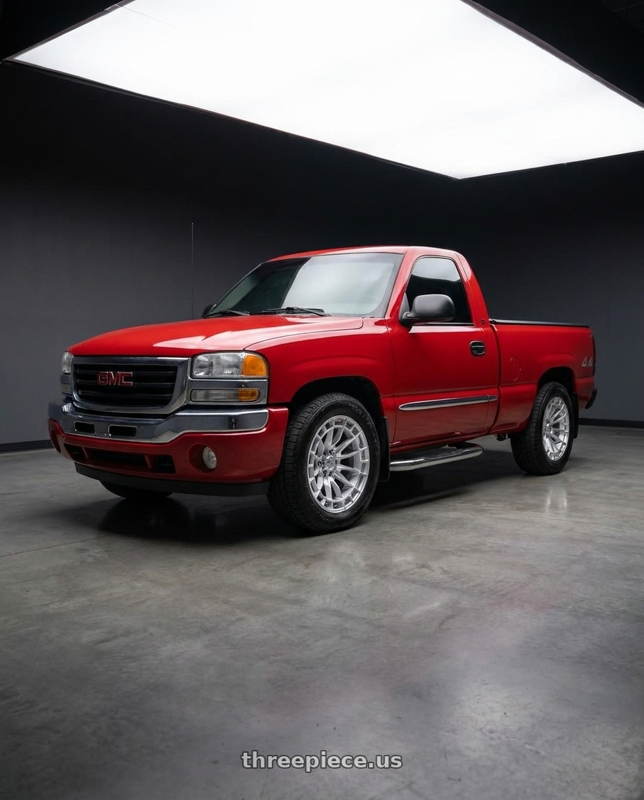 2004 gmc sierra 1500 fire with Fuel 1PC REVOLT 6x139.7 18x9 +20 Hyper Silver W/ Machined Face wheels