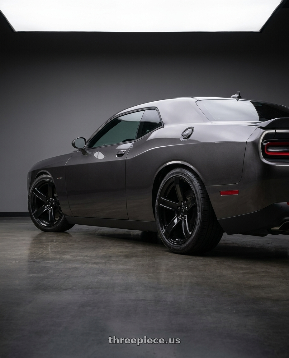 2021 Dodge Challenger R T with OE Wheels DG22 5x115 20x9.5+18 Black wheels rear three quarter view square tires