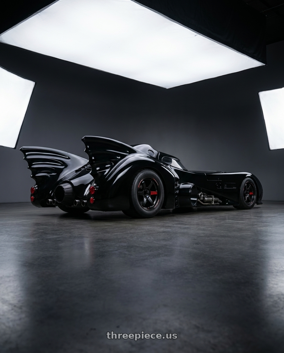 1992 Bat Mobile with Volk Racing TE37SL Black Edition III 5x114.3 18x10.0+39 Pressed Black / Rim REDOT wheels rear three quarter view meaty tires