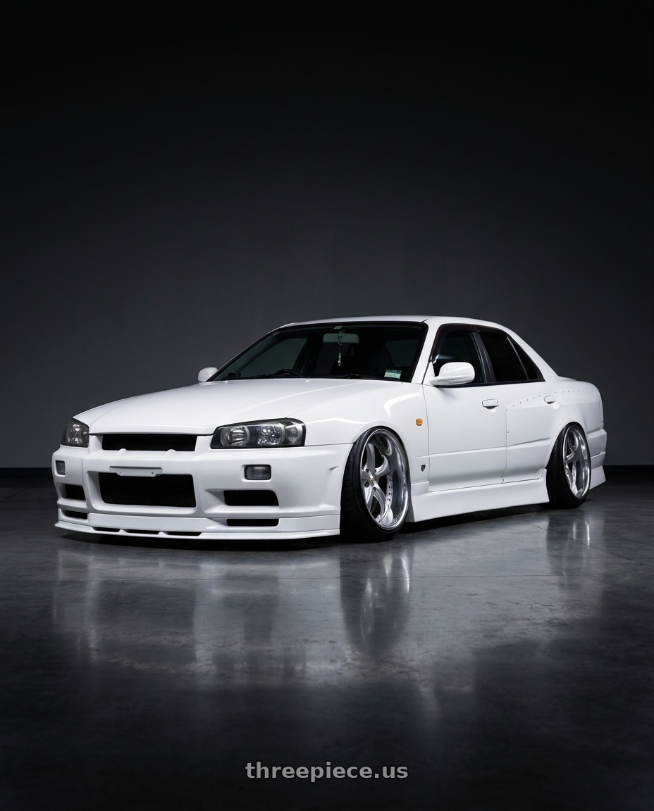 1998 NISSAN SKYLINE GT with Work Wheels VS-KF 5x114.3 18x10.5-49 Light Grey Silver R Disk FULL REVERSE wheels