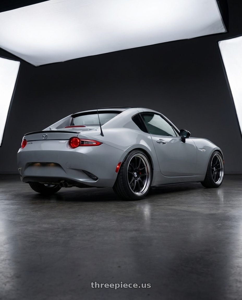 2024 Mazda roadster Rf Rs with Work Cr 2P 4x100 17x9.0 +22 Matte Black wheels rear three quarter view square tires
