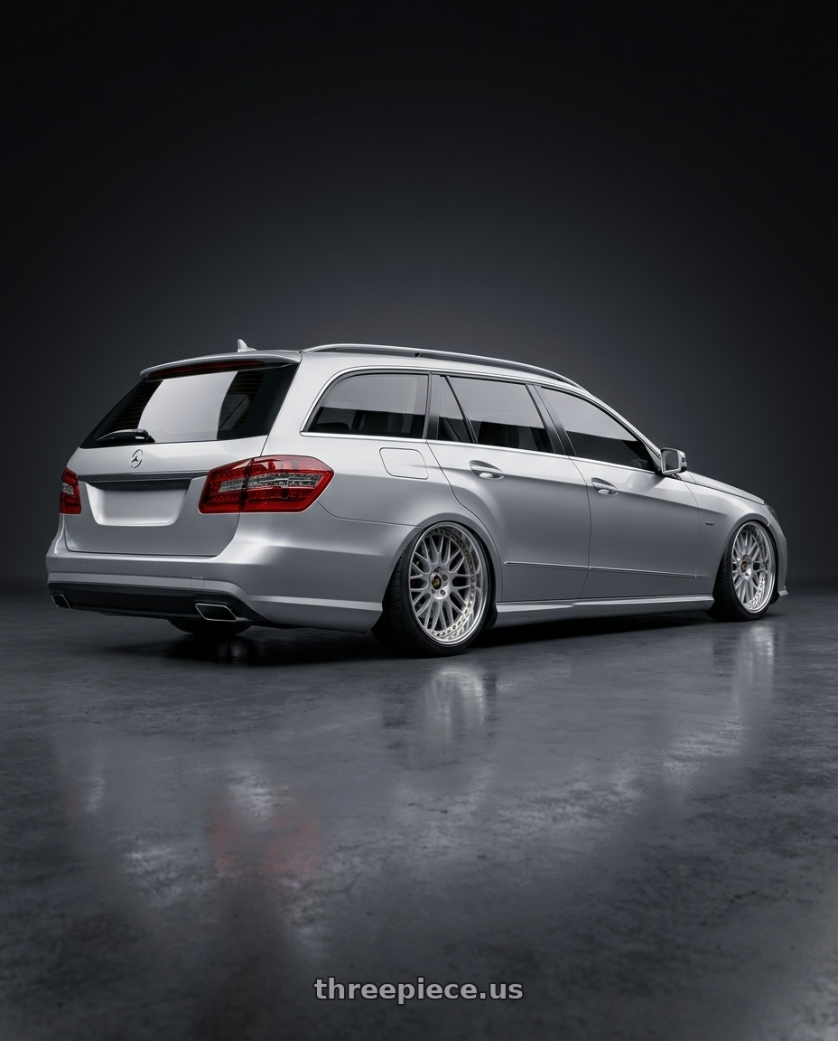 2010 Benz s212 with Work Vs-Xx 5x100 18x9.5+32 A Disk Light Grey Silver wheels rear three quarter view slight stretch tires