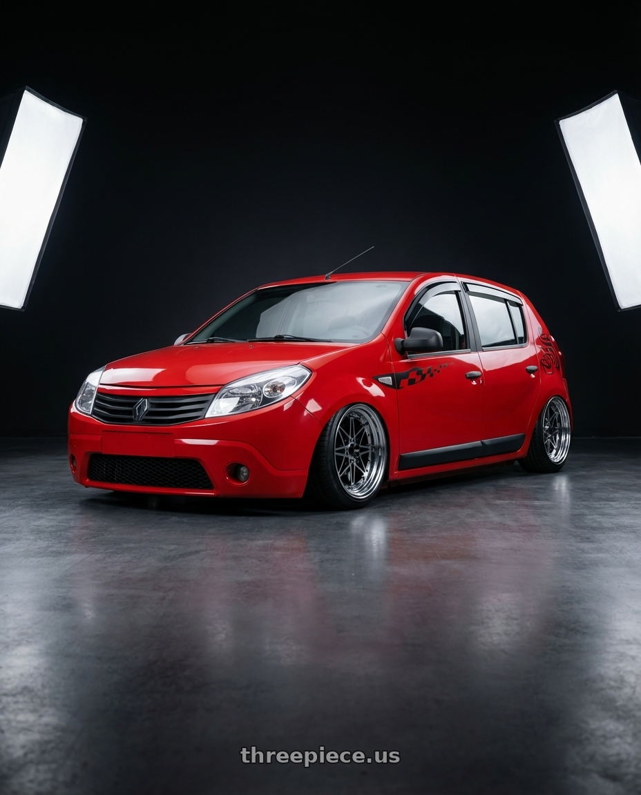 sandero 2009 adesivado with EQUIP 03 Black Polish 4x100 15x6.5 +1MM wheels