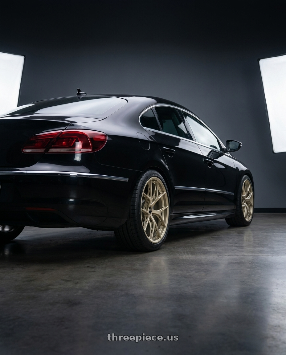 2013 VW CC R Line  with BBS FI-R Evo 5x112 19x9.5+15 White Gold wheels rear three quarter view square tires