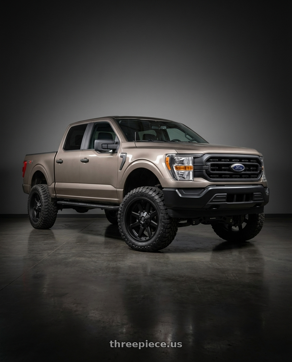 2013 Ford F-150 with Fuel 1PC D436 MAVERICK 6X135/6X139.7 22X9.5 +20 SATIN BLACK wheels front three quarter view lifted stance