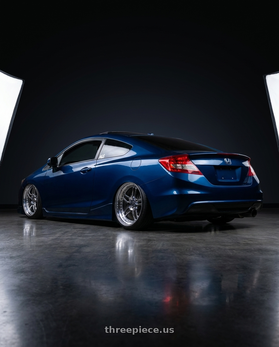 2012 civic honda coupe with Heritage Wheel EBISU wheels rear three quarter view slight stretch tires