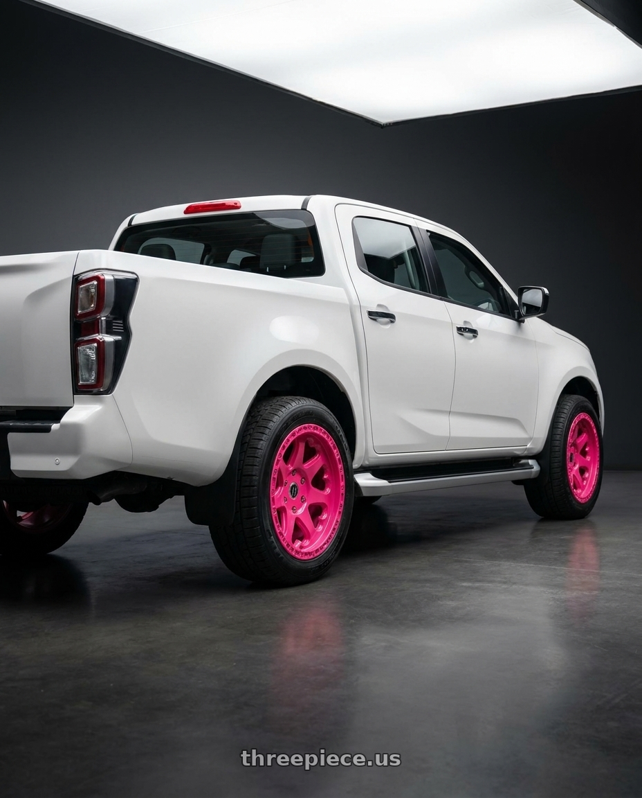 Isuzu D-Max 2023 with Heritage Wheel Kokoro-OR 6x139.7 17x9+12 Pink wheels rear three quarter view square tires