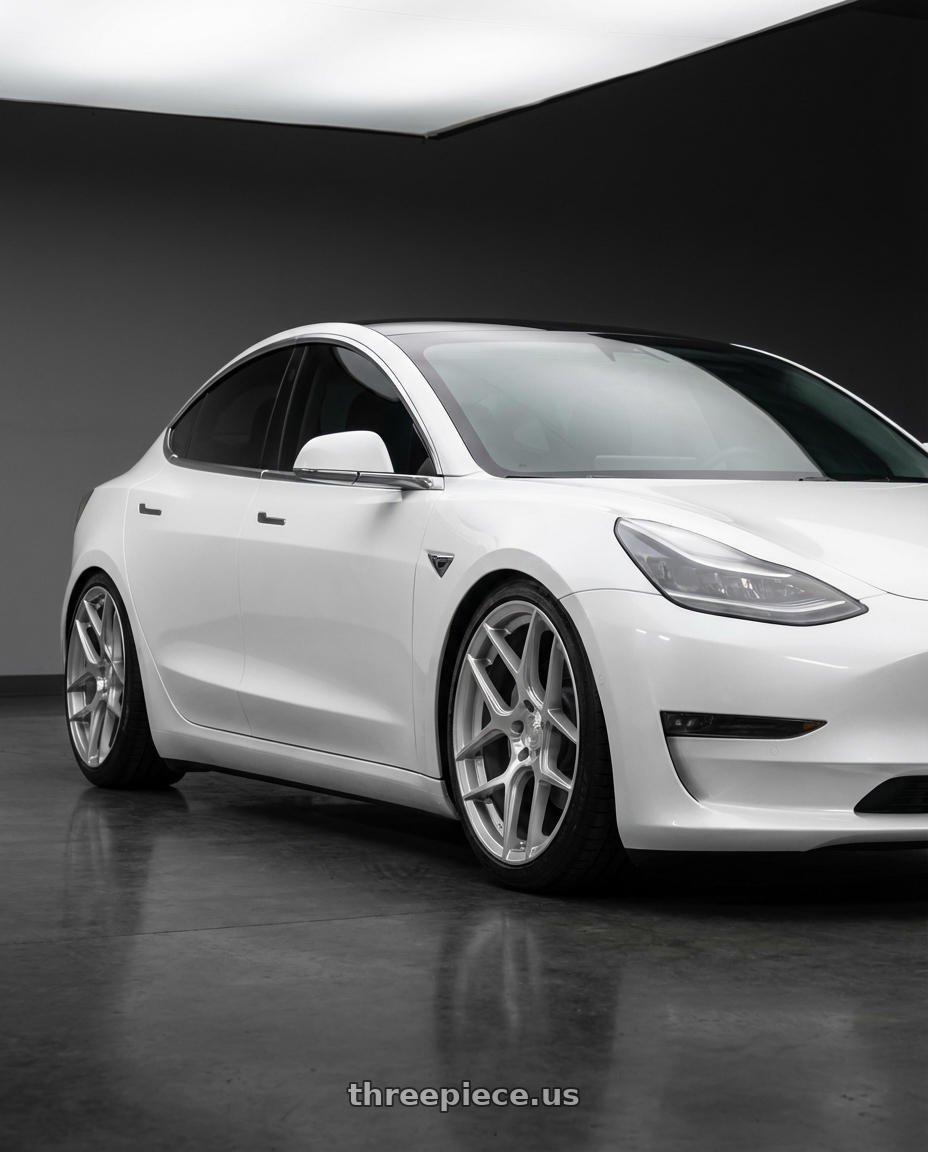 2023 Tesla Model 3 with Aodhan AFF2 5x114.3 19x8.5+35 Gloss Silver Machined Face wheels