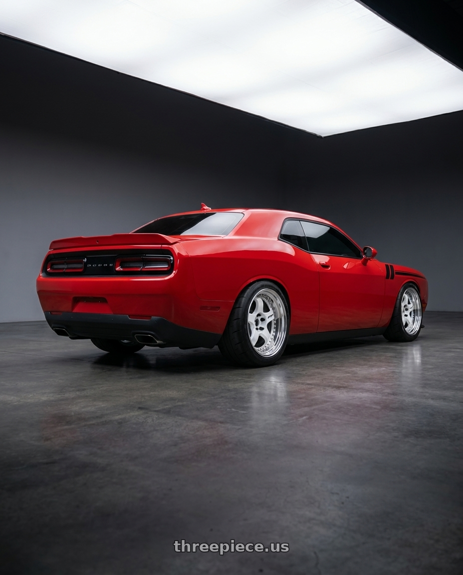 2021 Dodge Challenger GT AWD with Work Meister S1 3P 5x115 19x9.5+36 O Disk White wheels rear three quarter view meaty tires