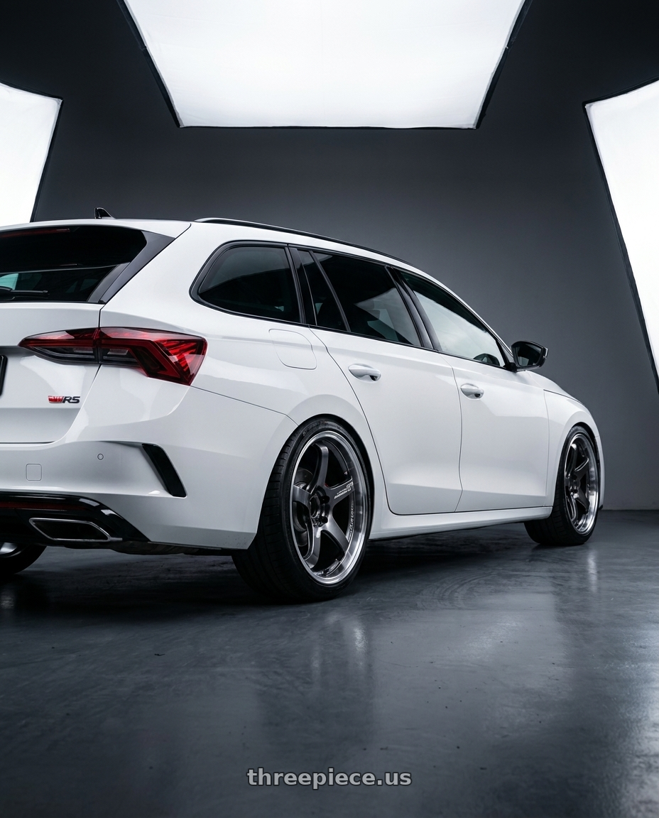 2023 skoda Octavia combi rs with Advan Racing GT BEYOND 5x112 19x8.5 +45 MACHINING & HYPER PLATINUM BLACK wheels rear three quarter view square tires