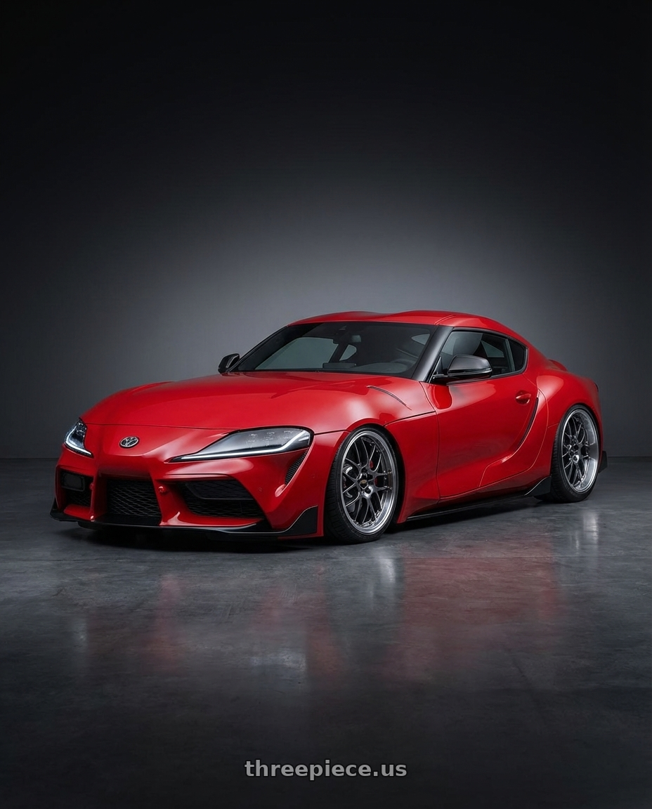 2023 Toyota GR Supra with BBS RS-GT 5x112 19x8.5 +32 Diamond Black Center Diamond Cut Lip wheels front three quarter view stanced stance