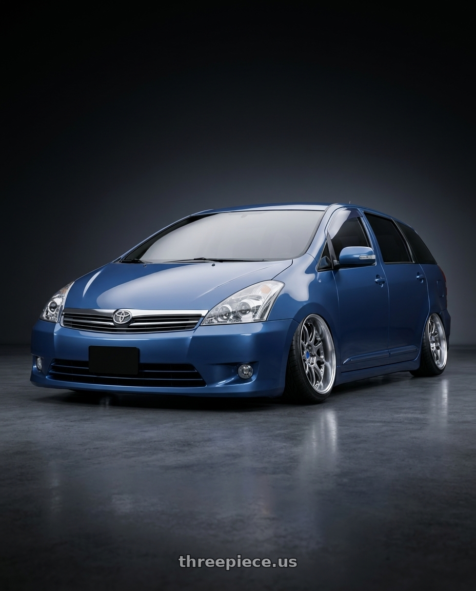 2008 TOYOTA WISH BLUE with Work Emotion D9r 5x100 18x8.5 +32 Gt Silver Rim Cut wheels