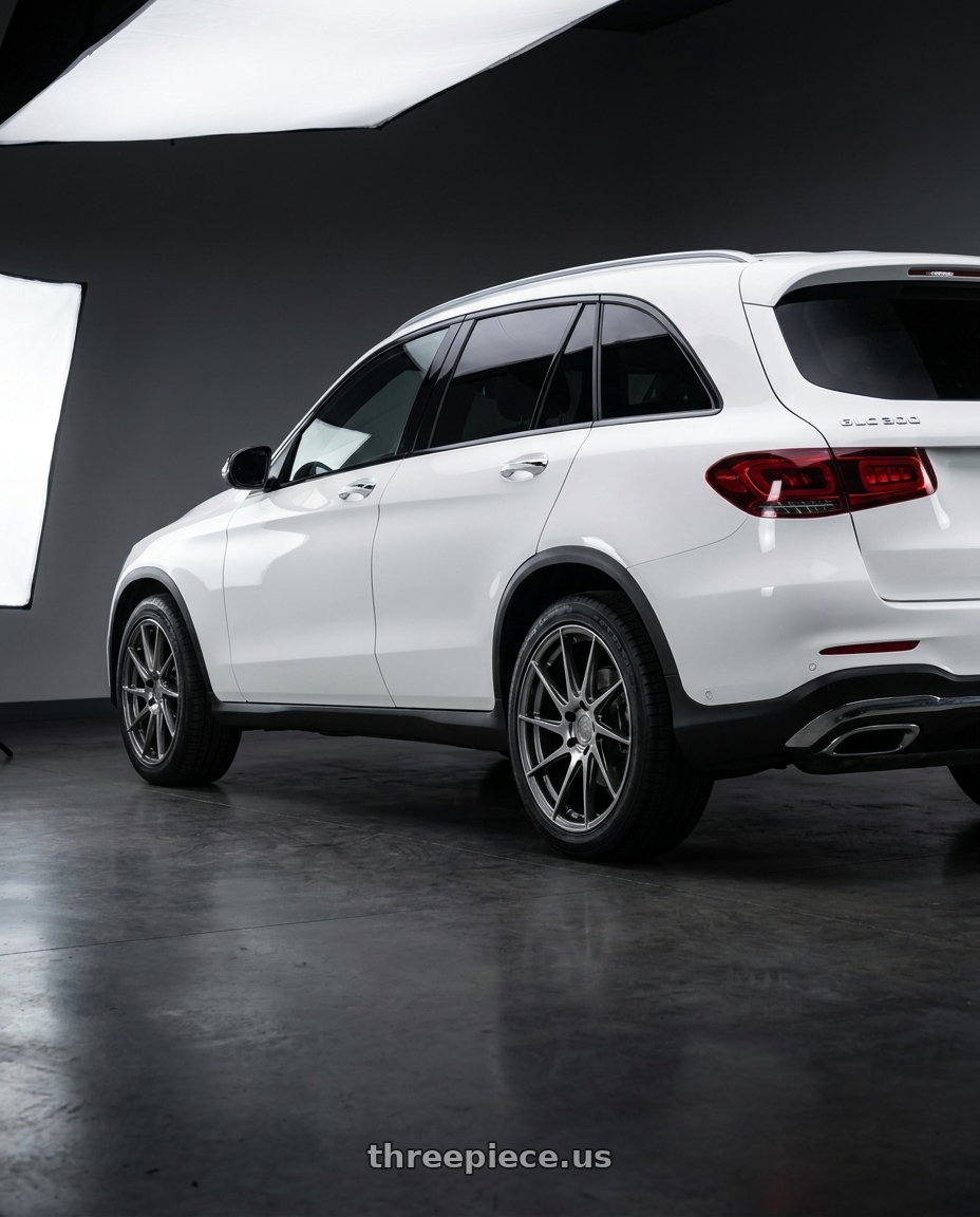 2022 Mercedes Glc300 with Aodhan AH09 5x108 18x8.5 +35 Hyper Black wheels rear three quarter view square tires