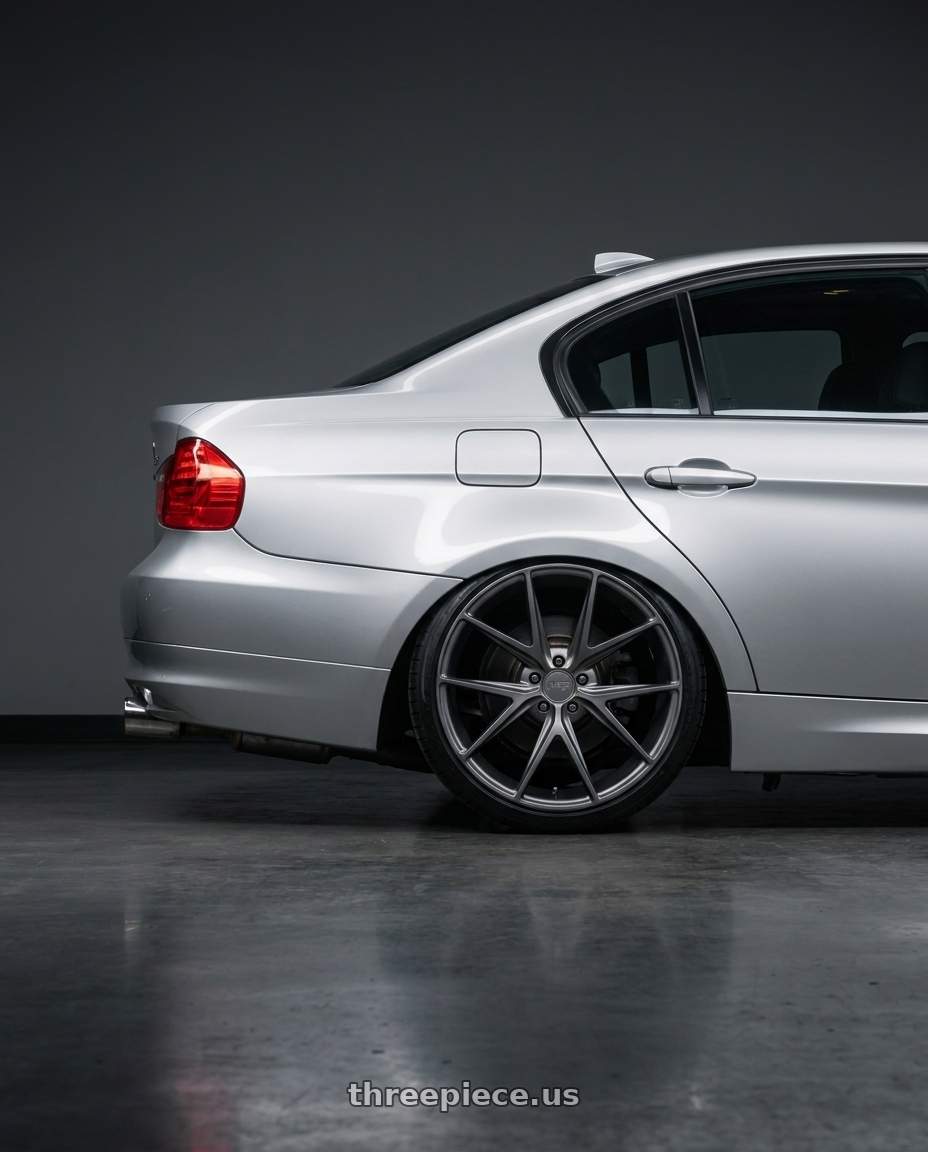 2012 BMW 3 Series E92 with Niche 1PC M116 MISANO 5X120 18X9.5 +40 MATTE GUN METAL wheels rear three quarter view slight stretch tires