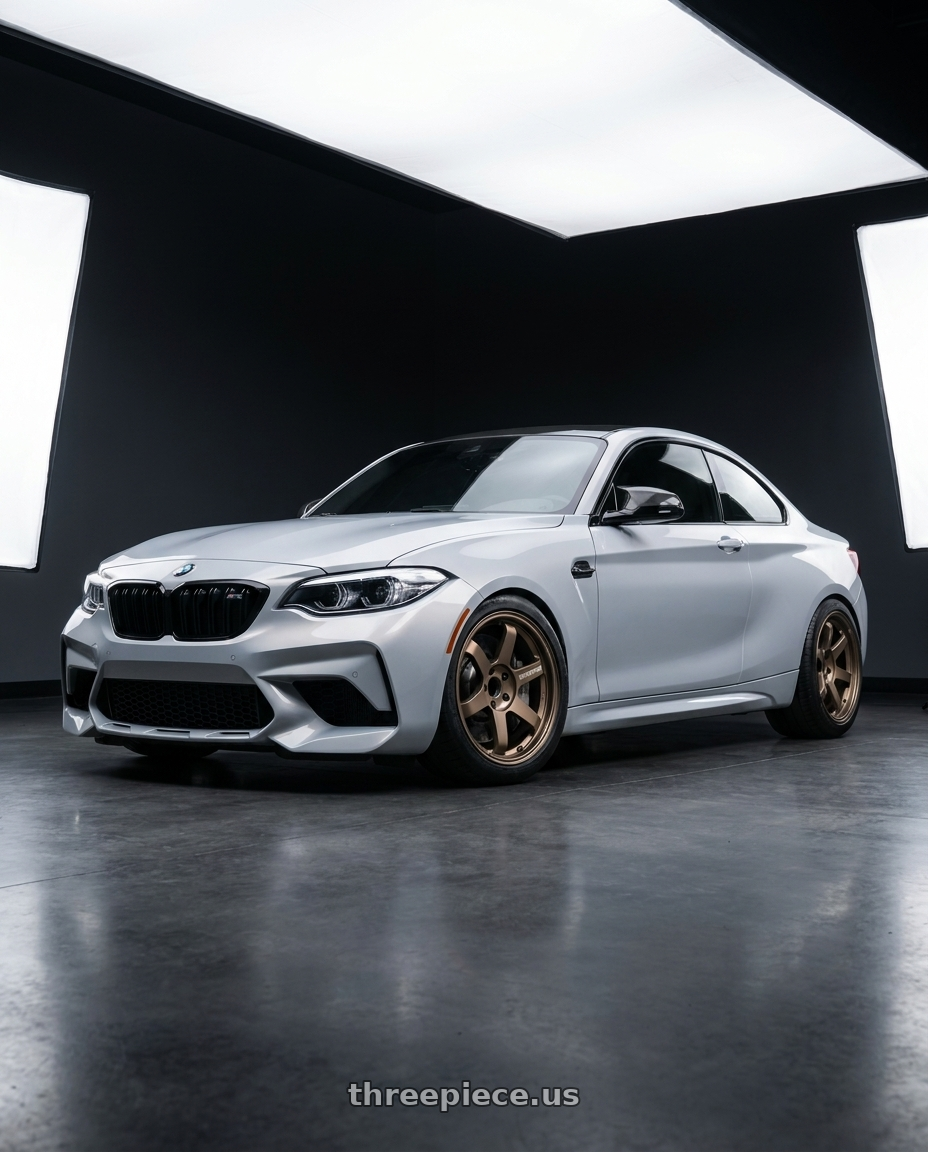 2019 BMW M2 Competition Hockenheim with Volk Racing TE37 Ultra M Spec 5x112 19x9.5+23 19x10.5+35 Bronze Almite Toyota Supra MK5 Spec wheels