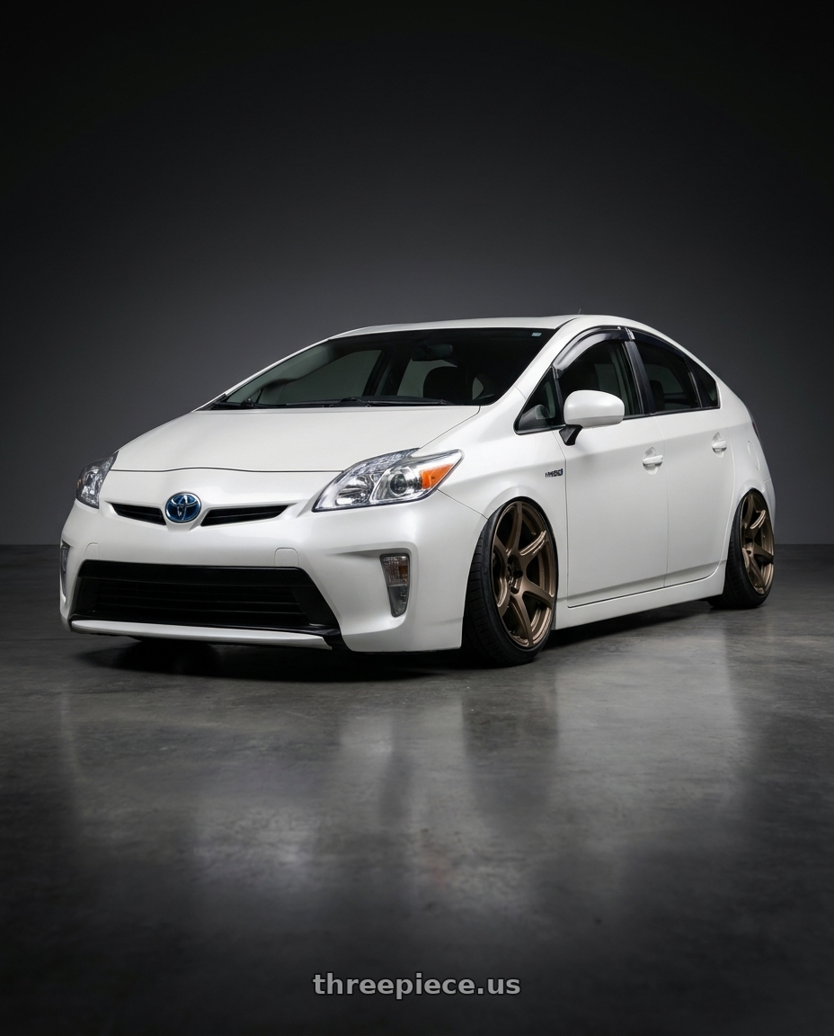 2015 Toyota Prius Three with Work Emotion T7r 5x100 18x7.5 +43 Matte Bronze wheels front three quarter view stanced stance