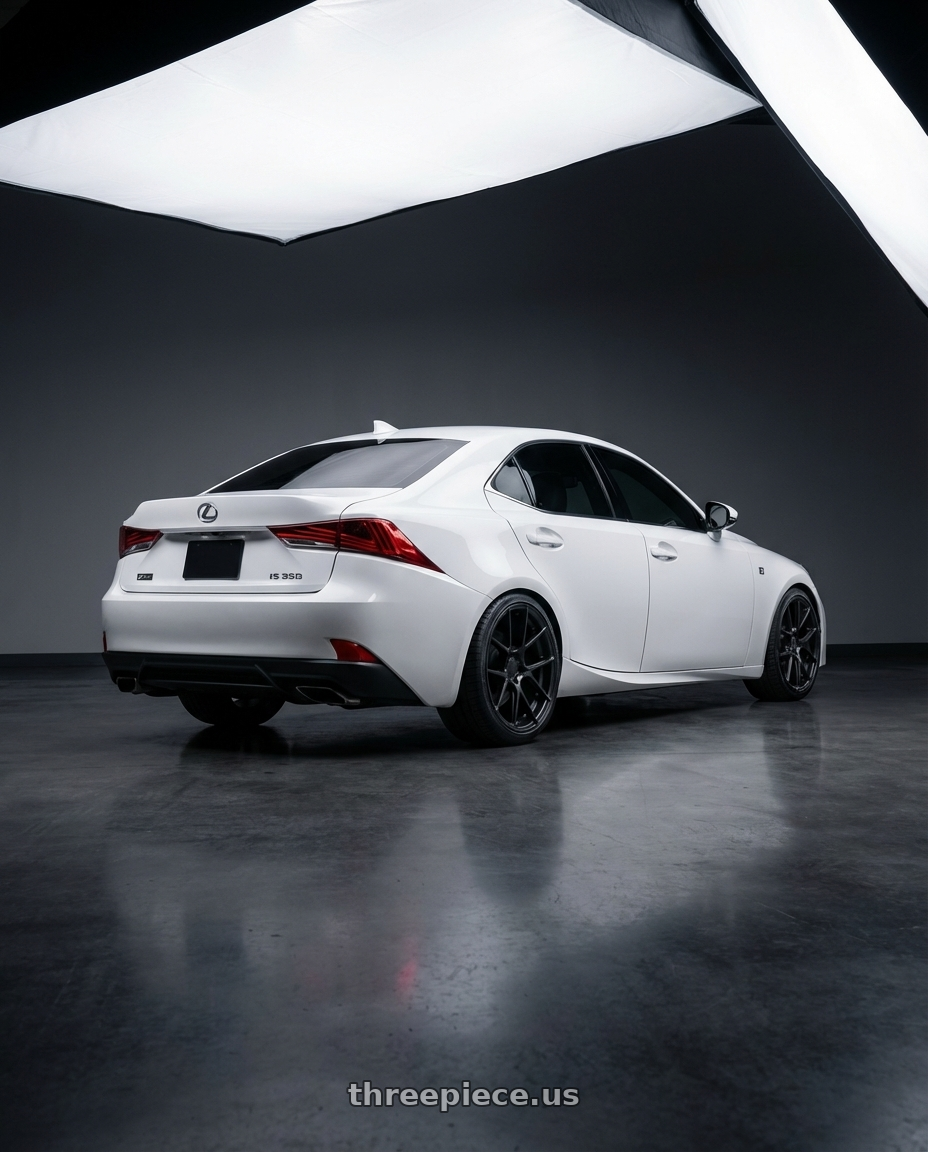 2018 Lexus IS 350 F Sport with Avant Garde Wheels M510 5X114.3 19x9.5 +40 Matte Black wheels rear three quarter view square tires