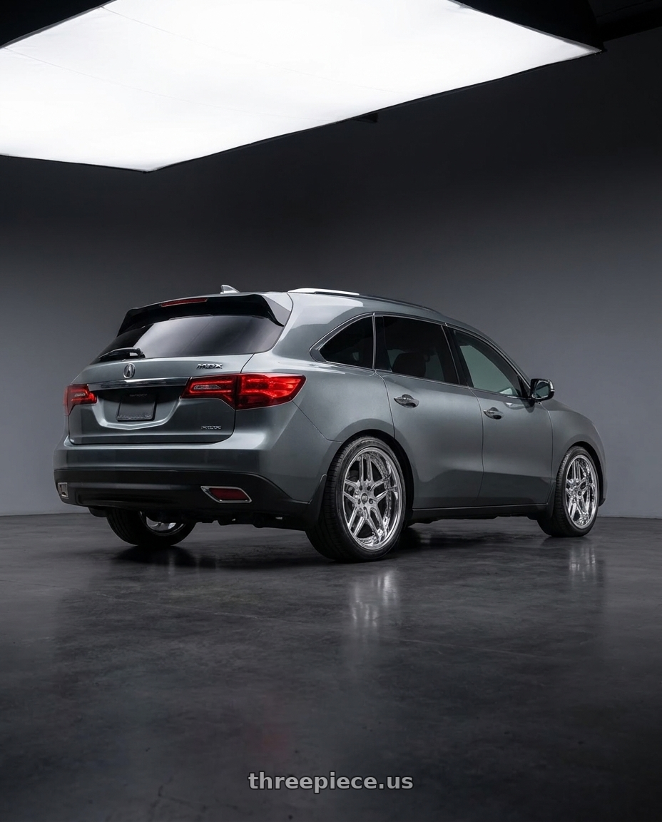 2014 Acura mdx with ESR Wheels CS15.2 5x114.3 19x8.5 +35 Vacuum Chrome wheels rear three quarter view square tires